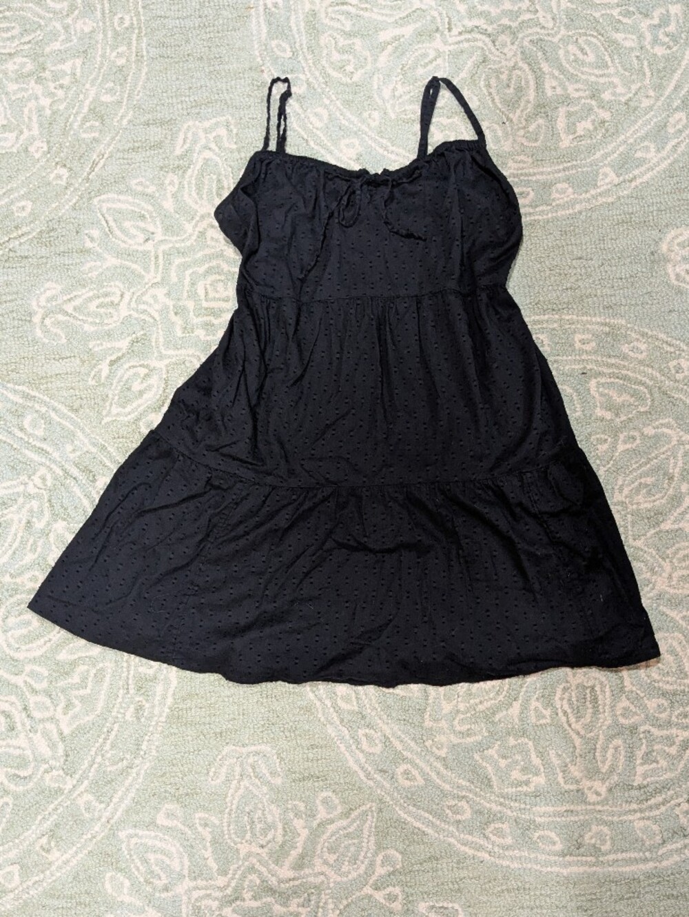 cotton eyelet black mini dress